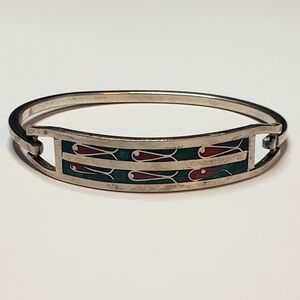 Sterling Silver Coral and Green Bangle